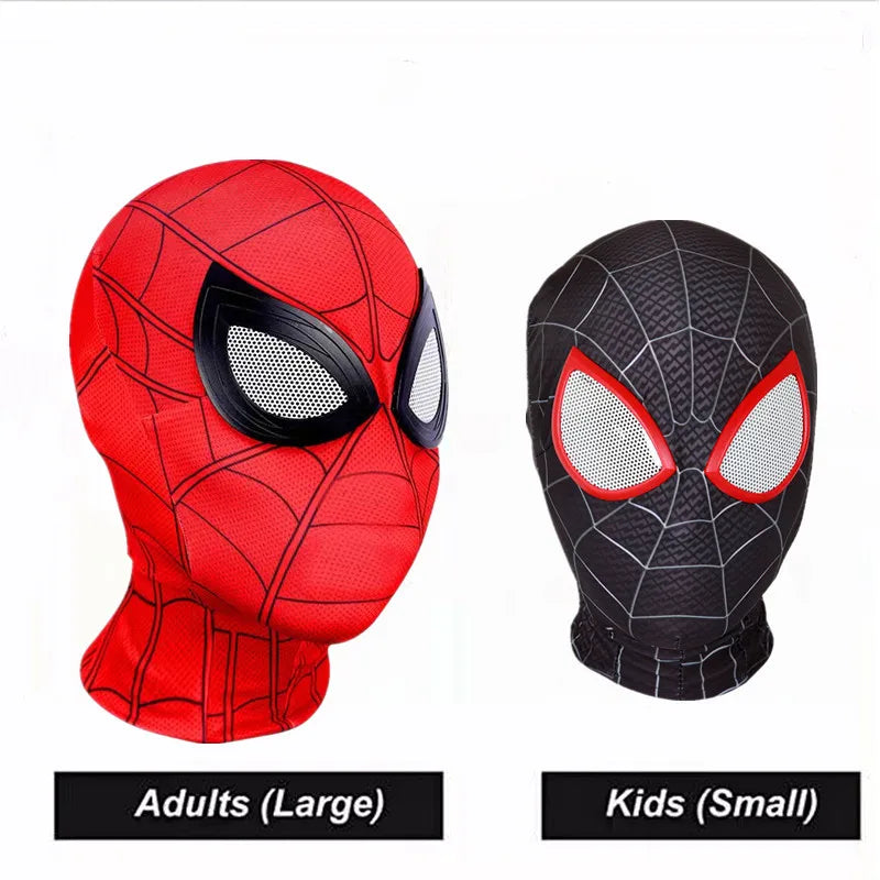 Kids Spider Mask Superhero Costume Spandex Lens Halloween Adults Party Game Performance Prop Cosplay Remy Miles Steel