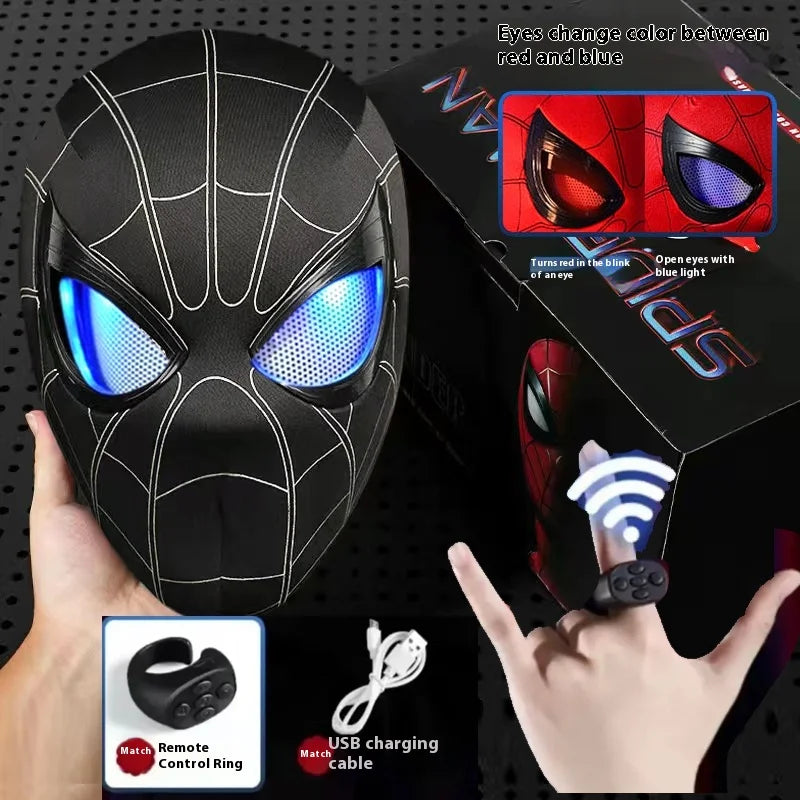 Remote-Controlled Electric Blinking Spider-Man Headgear Red And Black Cos Glowing And Funny Mask Wearable Halloween Xmas Gift