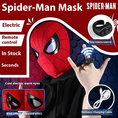 Remote-Controlled Electric Blinking Spider-Man Headgear Red And Black Cos Glowing And Funny Mask Wearable Halloween Xmas Gift