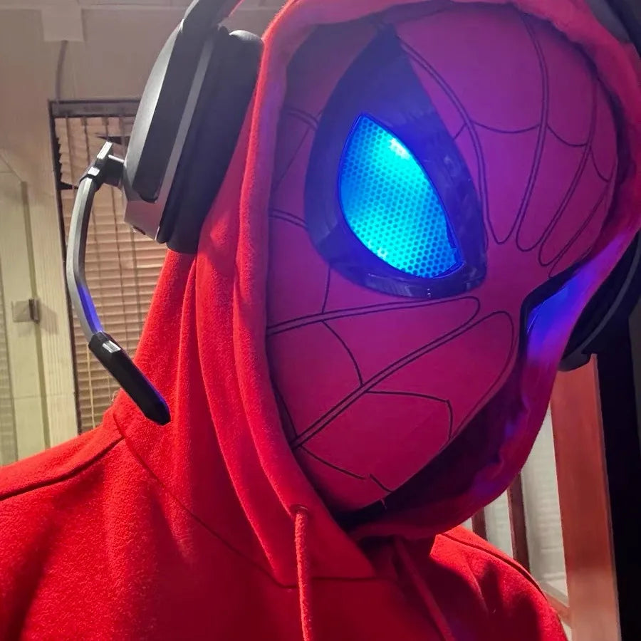 Remote-Controlled Electric Blinking Spider-Man Headgear Red And Black Cos Glowing And Funny Mask Wearable Halloween Xmas Gift