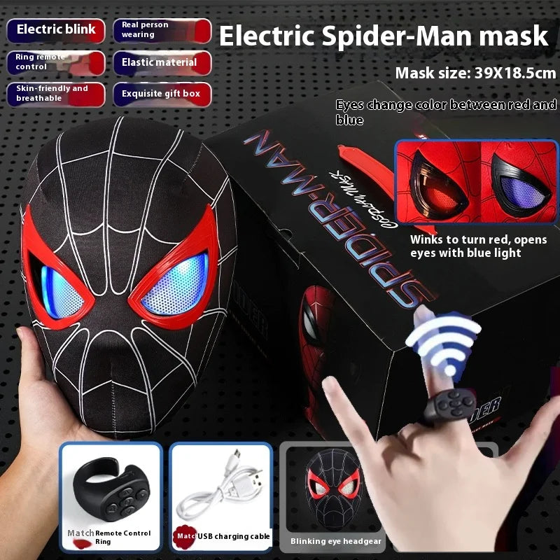 Remote-Controlled Electric Blinking Spider-Man Headgear Red And Black Cos Glowing And Funny Mask Wearable Halloween Xmas Gift