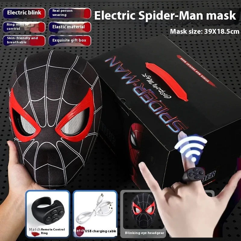 Remote-Controlled Electric Blinking Spider-Man Headgear Red And Black Cos Glowing And Funny Mask Wearable Halloween Xmas Gift