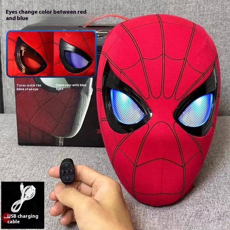 Remote-Controlled Electric Blinking Spider-Man Headgear Red And Black Cos Glowing And Funny Mask Wearable Halloween Xmas Gift